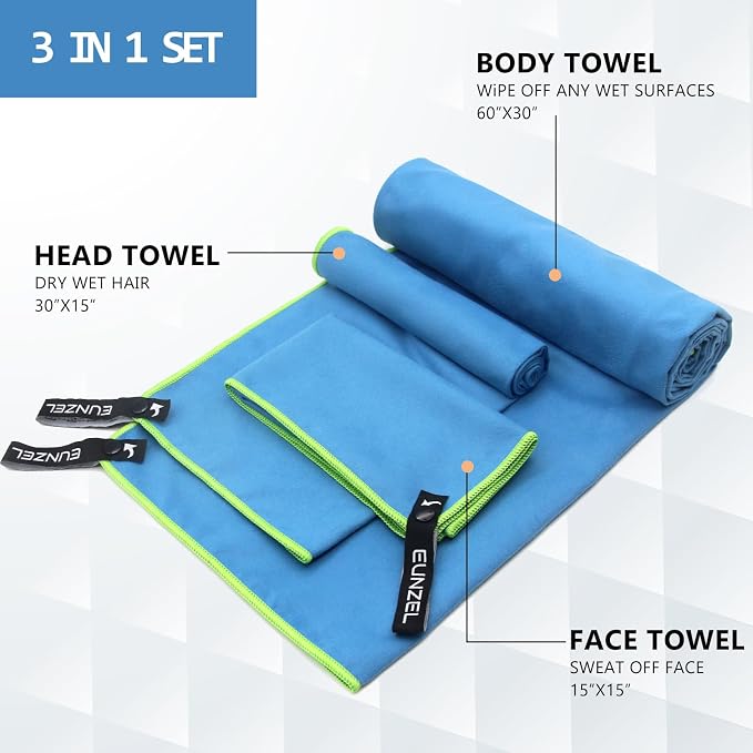 Quick Dry Camping Towel Light Grey &Blue (Bundle)