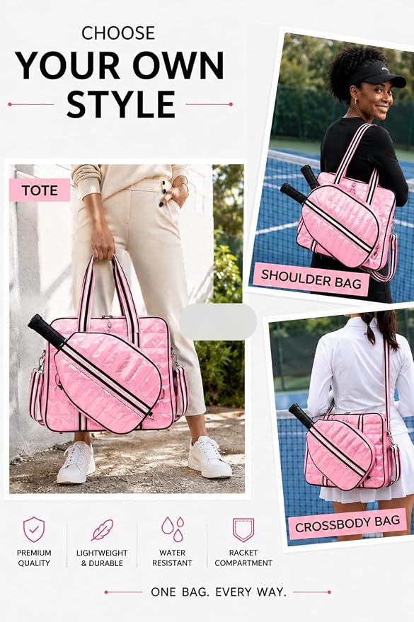 Pickleball Bag Set with Racket Compartment, Quilted Tote and Sling Bag