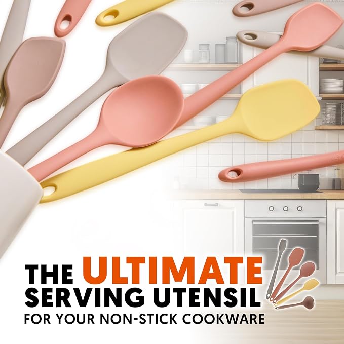 Platinum Silicone Spatula – BPA Free Silicone Spatula for Cooking – Heat Resistant Cooking Utensils for Non Stick Pans – One-Piece Spoonula for Baking, Mixing & More – Kitchen Scraper 9.3” Taupe Brown