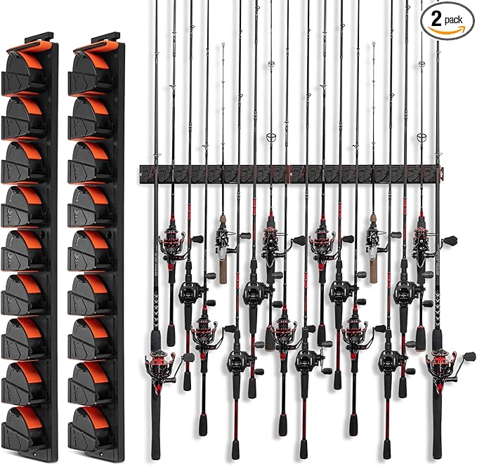 KastKing GravityLock V9 Vertical Fishing Rod Holder, 2-Pack Wall Mounted Fishing Rod Rack, Holds Up to 18 Fishing Rods or Combos, Heavy-Duty Grip, One size Fits Most, Fishing Rod Holders for Garage