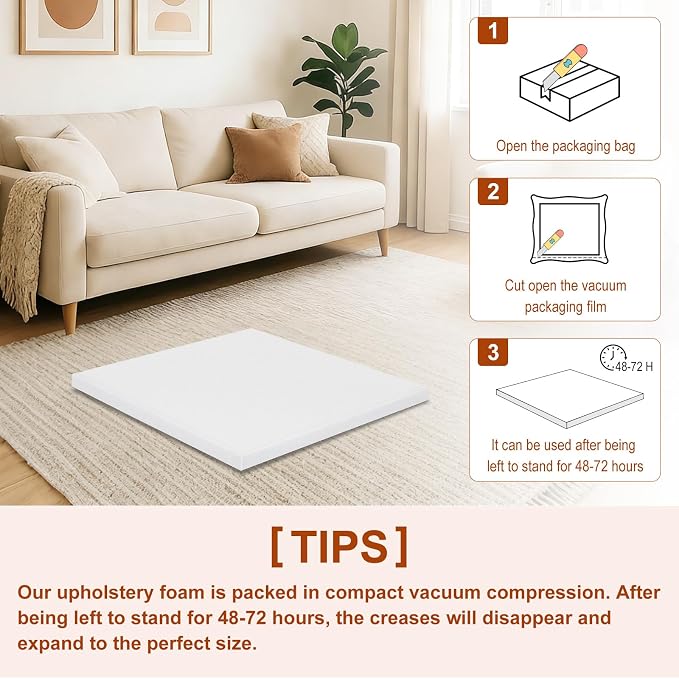 High Density Upholstery Foam 1" X 18" X 18", 3PCS Couch Cushion Replacement - 45D Density 70 ILD (Firm), Square Foam Padding for Chairs, Cut to Size Foam Replacement Cushion for Sofa Chair Bench