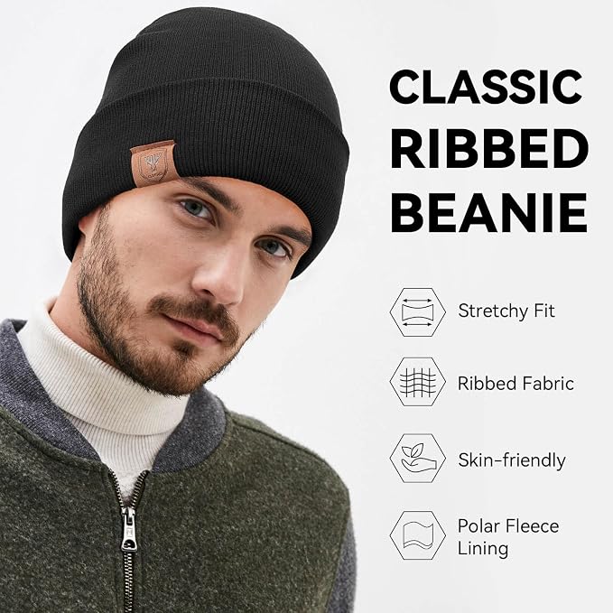 OZERO Winter Balaclava &2 Pcs Beanie: Convertible Face Mask Balaclava + Polar Fleece Winter Beanie Daily Hat for Men & Women (Black & Black+Grey)