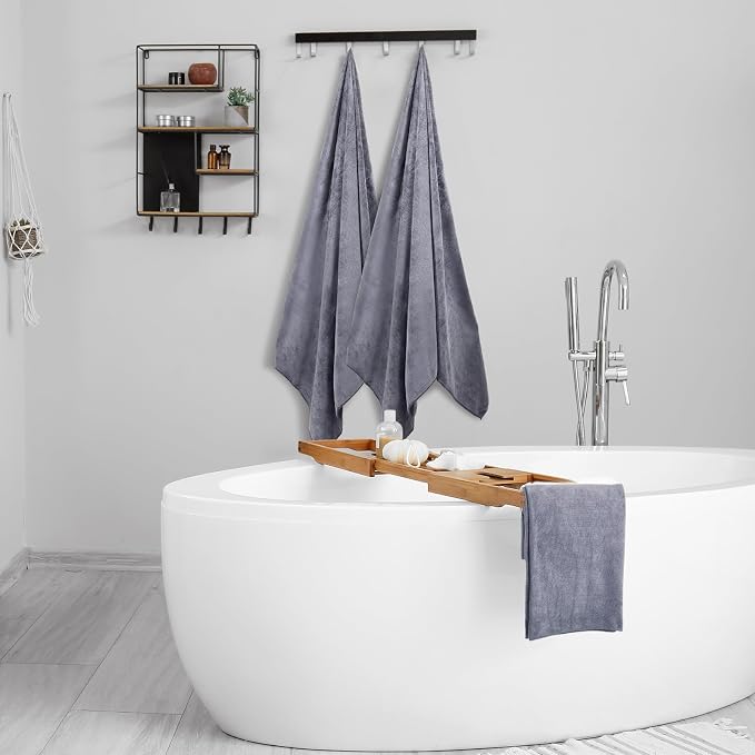Mixweer 2 Pcs Oversized Bath Towels, 40 x 80 Inch Giant Microfiber Jumbo Bath Sheets Ultra Soft Bathroom Microfiber Quick Dry Absorbent Shower Towels for Spa Camping Beach (Dark Grey)