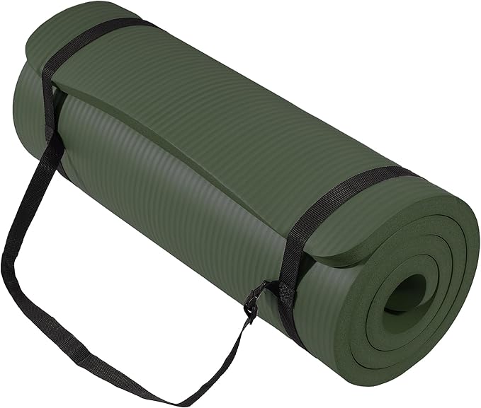Signature Fitness Extra Thick High-Density Foam Yoga Mat – Multiple Thicknesses (1/2" & 1") / Multiple Colors – Double-Sided Non-Slip Surface – with Carrying Strap for Pilates, Yoga & Home Workouts