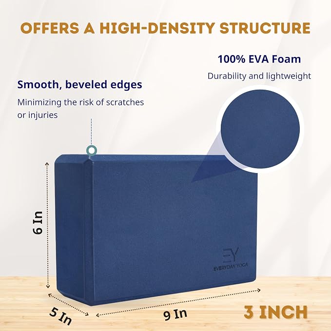 𝗘𝘃𝗲𝗿𝘆𝗱𝗮𝘆 𝗬𝗼𝗴𝗮 Deluxe Mat and Yoga Foam Block Set - Non Slip, Eco Friendly, Anti-Tear, 3mm Thickness for Yoga