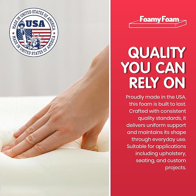 FOAMYFOAM High Density 6 inch Thick, 18 inch Wide, 18 inch Long Upholstery Foam, Cushion Replacement