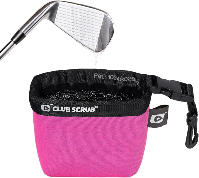 Club Scrub Golf Club and Golf Ball Cleaning Bag, Waterproof Clean Face Technology Liner, Detachable Clip, Machine Washable, Cleans Club Grooves, Dry Exterior (Neoprene or Microfiber Option Available)