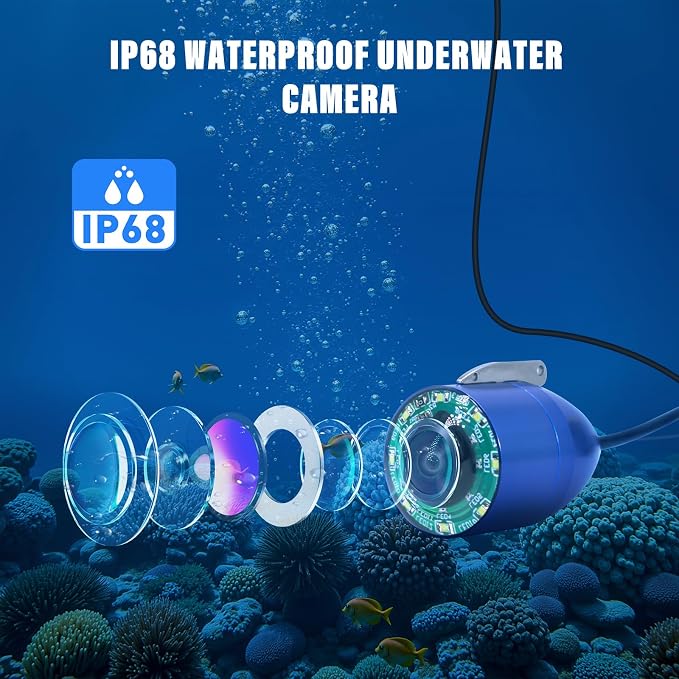 Underwater Fishing Camera, 7 Inch LCD Monitor Portable Fish Finder Waterproof 1000TVL Fishing Camera Waterproof IP68 with 65.62ft Cable for Lake, Boat, Ice Fishing (Cable20M)