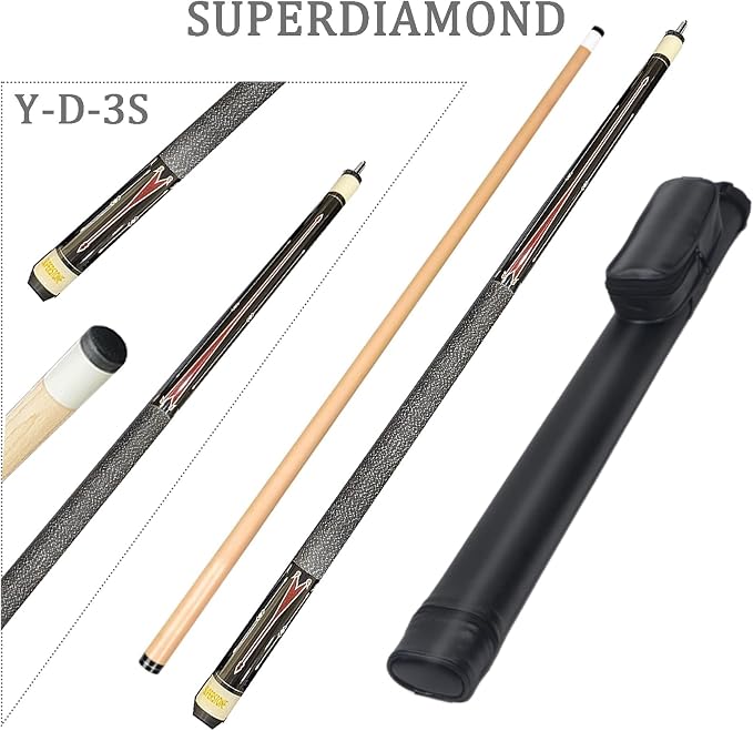 SUPERDIAMOND Pool Cue Stick Set Billiard Cue Sticks with Hard Case, 2-Pieces 58" Pool Table Sticks, 12.5 mm Tip Pool Queue,Pool Stick Set for Home Recreation, Billiards Clubs, Training