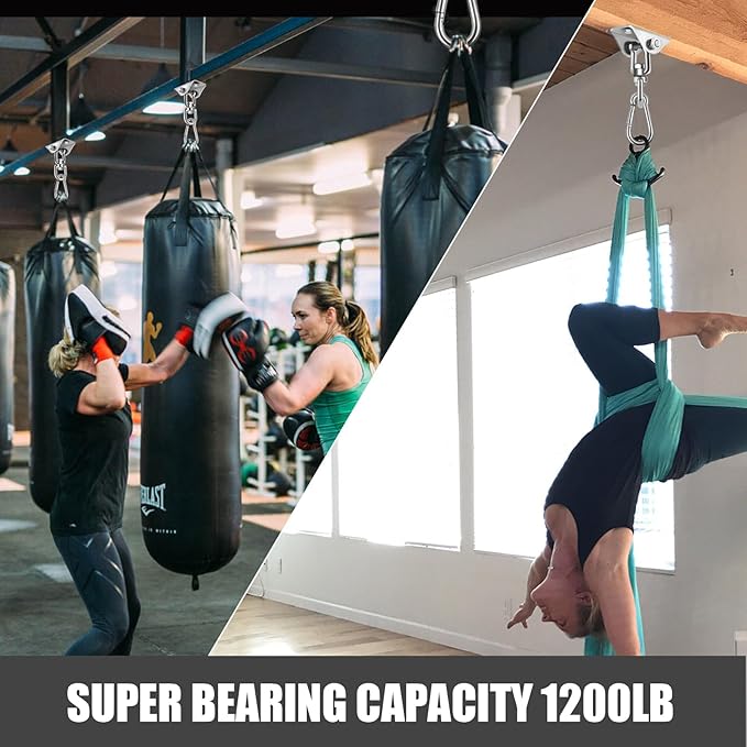 Hammock Hanging Kit,Hanging Chair Hardware 360°Rotating 1000 lb Capacity Hammock Hooks Heavy Duty,Hammock Chair Hanging Kit & Swing Ceiling Hook Snap for Hammock Chair Stand,Seat,Tree,Yoga,Gym(Silver)