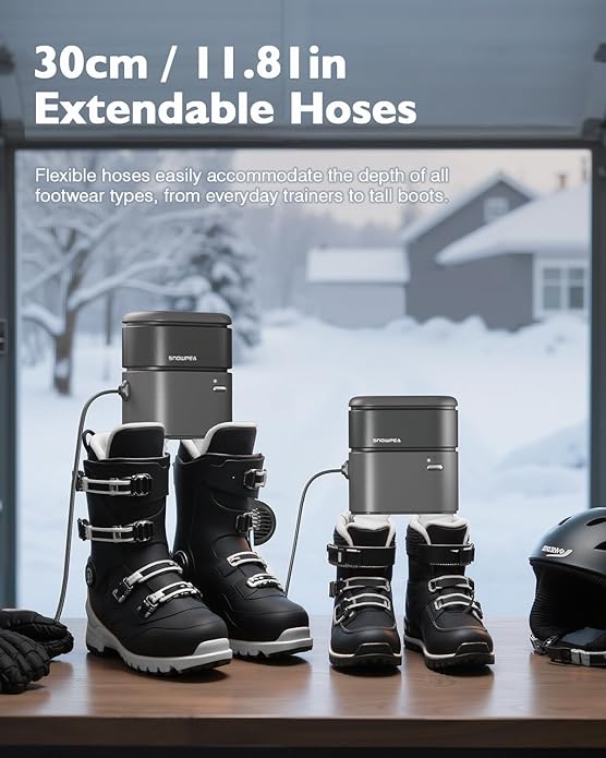Snowpea Shoe Dryer,Ski Boot Dryer with Fan Heater,11.8in Extendable Hoses,Rapid Drying,3/6/9 Hour Timer, Portable, Compact