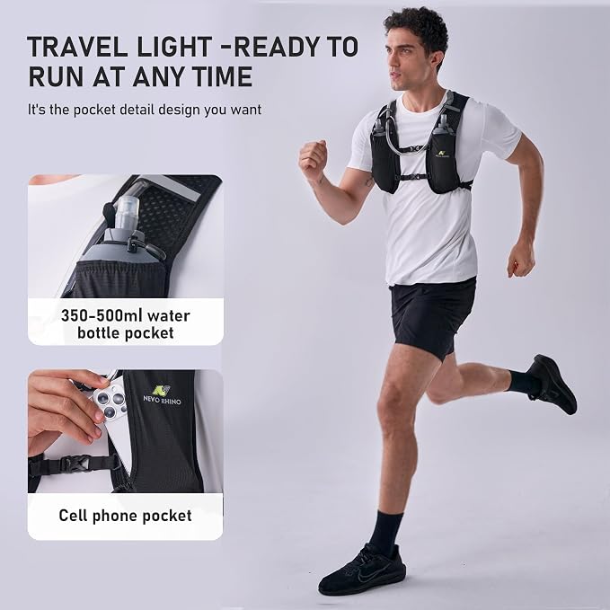 N NEVO RHINO Running Vest, Hydration Vest Pack, Lightweight Hydration Backpack with 1.5L Water Bladder for Hiking, Trail,Cycling,Bike,Marathons for Women Men