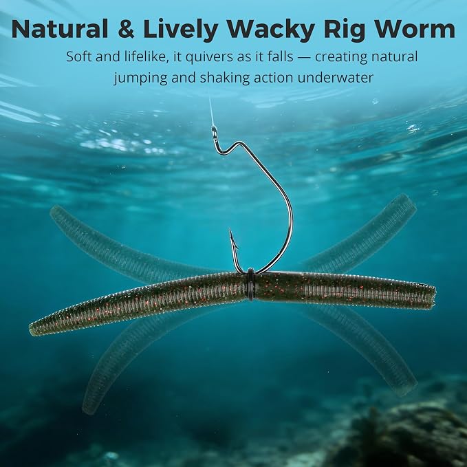 4"/5" Senko Worms Kit, Salt Impregnated Soft Plastic Lures | 30/50/78/100 Wacky Worms for Bass Fishing, Freshwater & Saltwater Applications,Artificial fishing bait