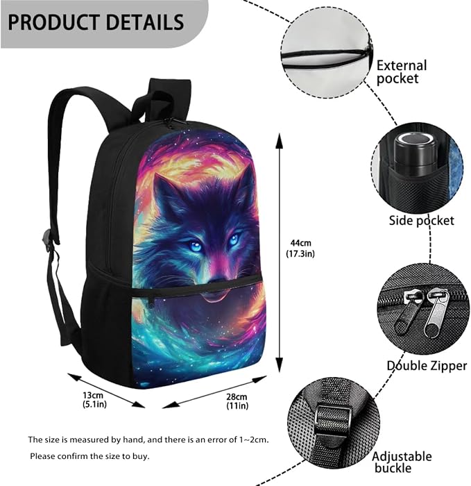 Kids School Bag Wolf Backpack for Girls Bookbag with Lunch Box and Water Bottle Holder Pencil Case 4 Piece Back to School Supplies