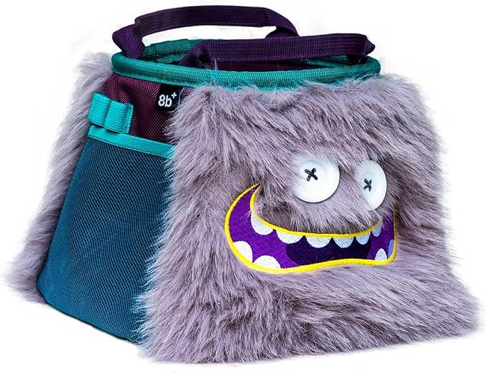 8BPLUS Angus Boulderbag, Premium Artificial Fur, Ripstop, Soft Fleece Interior, 8.7in Opening, Center-Closing Drawstring, Multiple Brush Holders, Zipper Pockets, Climbing Gear