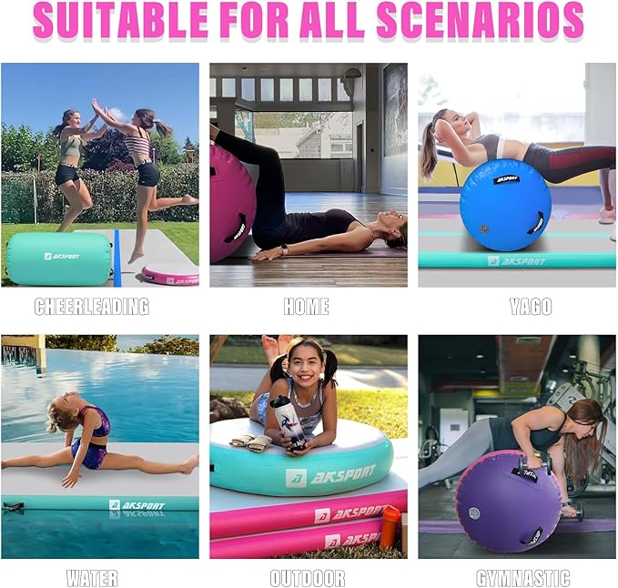AKSPORT Air Roller Gymnastics Air Barrel for Backbends and Back Handsprings Exercise Training with Electric Air Pump for Home Use/Yoga/Cheerleading/Tumbling/Back Walkovers