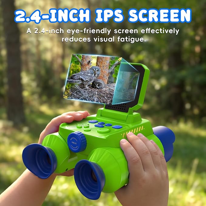 Binoculars for Kids with Night Vision, 2.4" HD Screen & 10X Zoom for Photo and Video - Outdoor Adventure Binoculars Bird Watching, Camping, Hiking, Gifts for Kids Ages 4+ (Green)