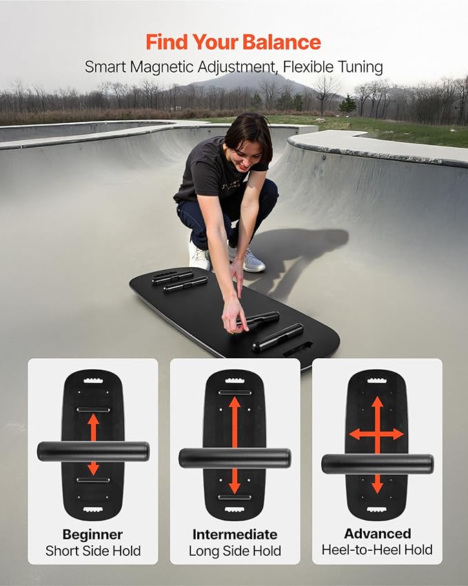 VEVOR Balance Board, 2-in-1 Wobble Board Trainer for Adults, Premium Wooden Balance Training Equipment, with Roller, Magnetic Stoppers, Storage Rack, for Core Workouts, Surf Trainer & Physical Therapy