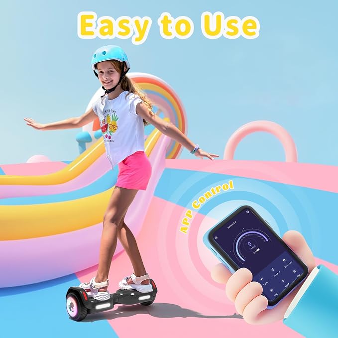 SIMATE 6.5" Bluetooth Scooter, LED Lights & APP & Music Speaker, Long Battery Life, Gifts for Kids & Adults & Girls & Boys, for All Ages