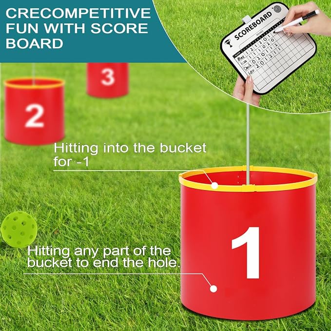 FINCOME Golf Yard Bucket Games 9 Holes Golf Practice Game with Flag, Golf Chipping Game for Kids and Adults Outdoor Indoor Portable Backyard Golf Game for Park, Beach, Backyard, Lawn