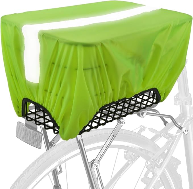Bicycle Rear Rack Rain Cover with Reflective Strip Bike Trunk Rain Cover (45L Green, 45L)