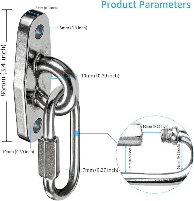 Heavy Swing Hanger Stainless Steel 304 Rust-Proof Playground Porch Yoga seat Hanger Swing Hammock Chair Suspension kit Indoor and Outdoor 2000 pounds Capacity