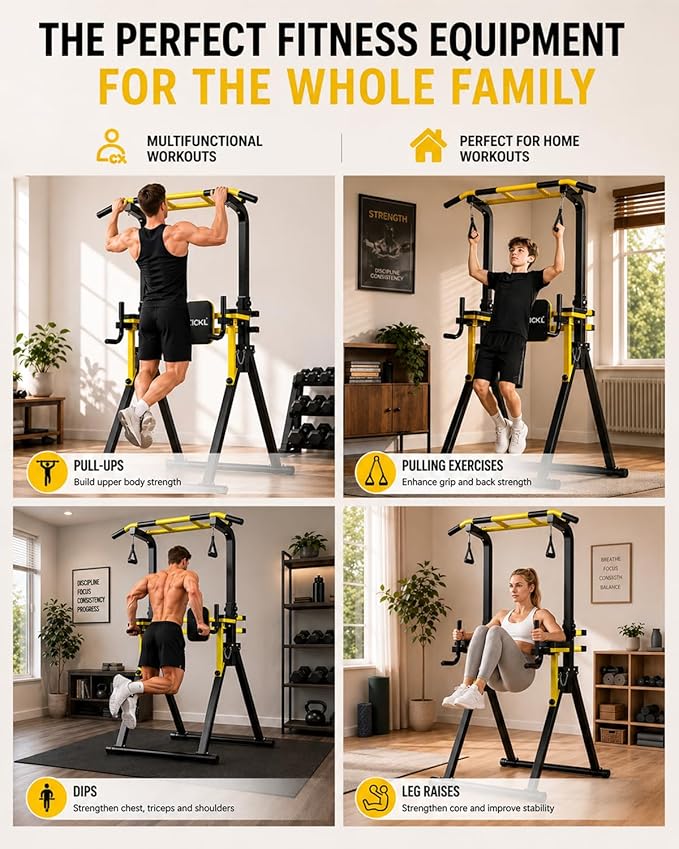 Foldable Pull Up Bar Free Standing, Upgraded Free Standing Pull Up Bar Station, Multi-function Power Tower Dip Bar, Assistance Bands Home Gym Strength Training Equipment