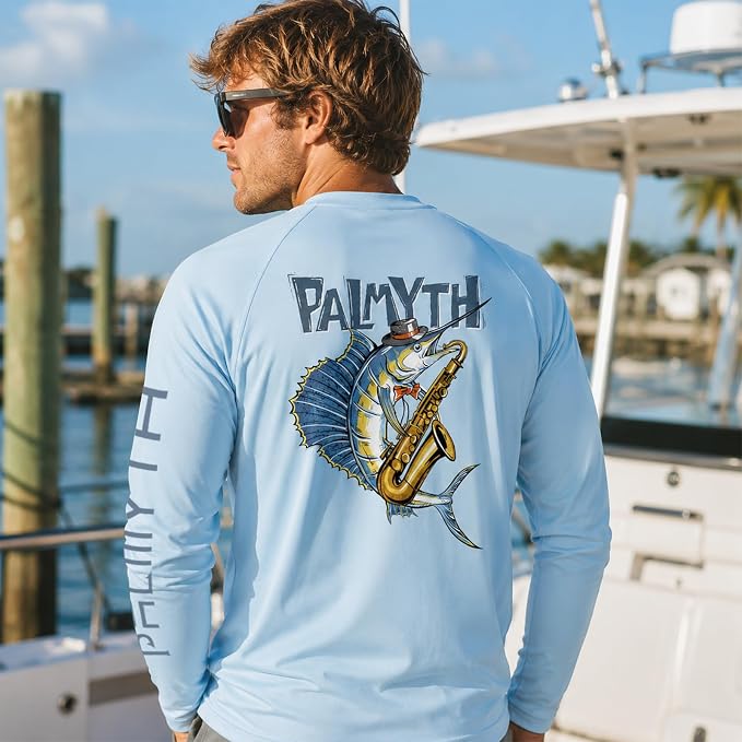 Palmyth Fishing Shirts for Men Long Sleeve UPF 50+ T Shirt Sun Protection | Quick Dry, Sun Protection, Myth-Cool Fabric, Fish Print, Moisture Wicking, Stretchy, Breathable, Fishing,Boating,Outdoor Wear
