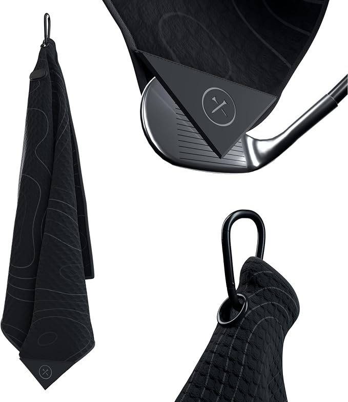 Blue Tees Golf Premium Magnetic Towel - Super Strong Magnet - Microfiber Waffle Design - Silicone Brush - Groove Cleaner - Bag Buckle
