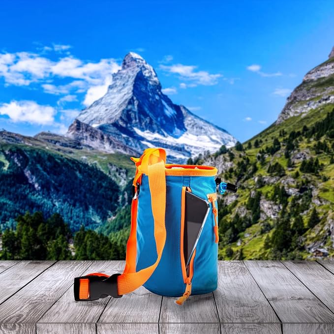 Chalk Bag for Rock Climbing, Climbing Chalk Bag for Bouldering with 2 Large Zipper Storage Pockets, Premium Gym Chalk Bag for Weightlifting, Great Gift and Rock Climbing Gear