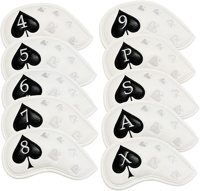 Golf Iron Head Covers 10 Pack #4-9 Pw, Sw, Aw, Xw Iron Covers Headcovers, White Synthetic Leather Golf Club Protector Designed to Fits All Golf Iron Clubs Titleist Callaway Ping Taylormade