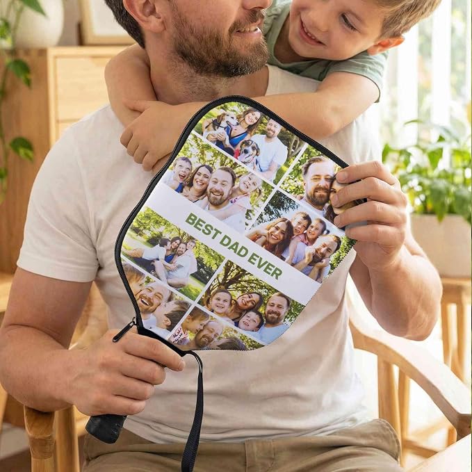 Getname Necklace Personalized Pickleball Paddle Cover with Custom Photo Collage and Text - Protective Pickleball Paddle Case with Zipper for Pickleball Racket for Husband Dad Grandpa Men Gifts
