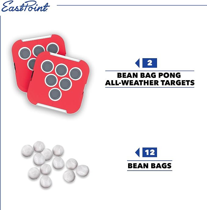 EastPoint Bean Bag Pong Game - 2 All-Weather Cornhole Boards, 4 Bean Bags, Multicolor - Portable Compact Yard Games