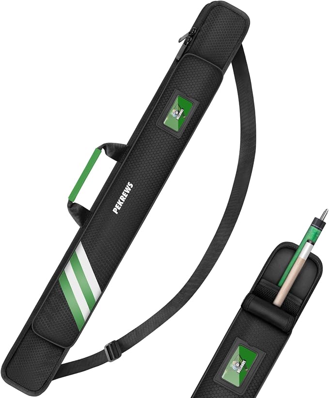 PEKREWS 1x1 Soft Cue Bag Green & 4x4 Hard Pool Cue Case Black Set