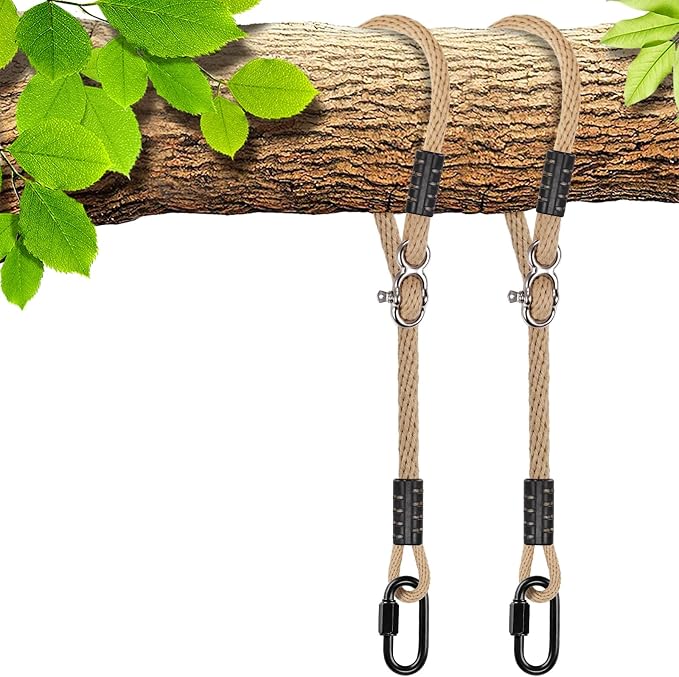 SELEWARE Tree Swing Rope Hammock Tree Straps Hanging Kit, Adjustable Rope Fast & Easy to Hang Hammock Chair Swing for Indoor Outdoor Tree Branch Camping Playground Accessories (Beige1, 80Inch,2 Pack)