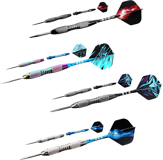 WINSDART Darts Metal Tip Set Professional Metal Darts for Dartboard Steel Tip Darts with Nonslip Iron Barrel Aluminum Dart Shafts,Extra Flights,Dart Sharpener,Gift Box
