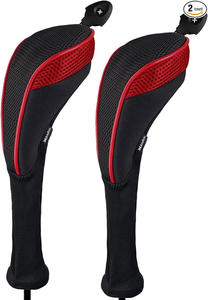 Andux 2 Pack Long Neck Golf Hybrid Club Head Covers Dial No. Tag CTMT-01 | Mesh Breathable material | all the Same Size | Coloured Piping | Pull-On Closure