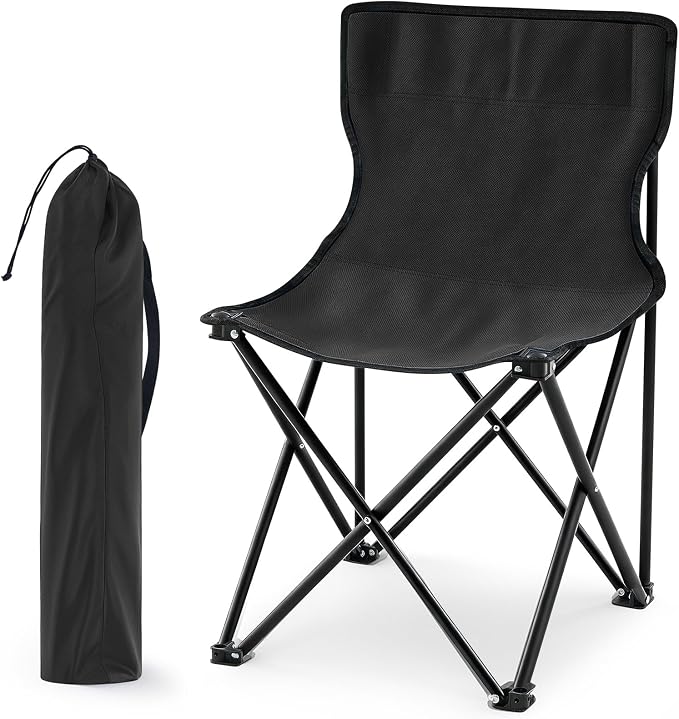 Cinnvoice 1 Pcs Portable Sauna Chair Fast Folding, Lightweight Compact Chairs with Carrying Bag for Outdoor Travel Beach Picnic Festival Camping Fishing Hiking Backpacking (Black)