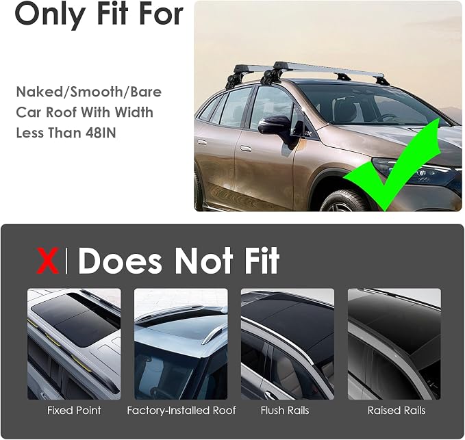 Universal Roof Rack Cross Bars Adjustable 48" Aluminum Alloy Car Roof Rack Cross Bars 165 lbs Capacity Roof Rails Crossbars for Cargo Basket Carrier Kayak Bike Canoe Snowboard