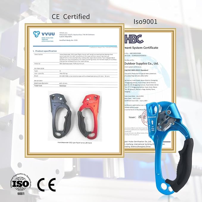 NewDoar UIAA & CE Certified Hand Ascender Rock Climbing Tree Arborist Rappelling Gear Equipment Rope Clamp for 8~13MM Rope