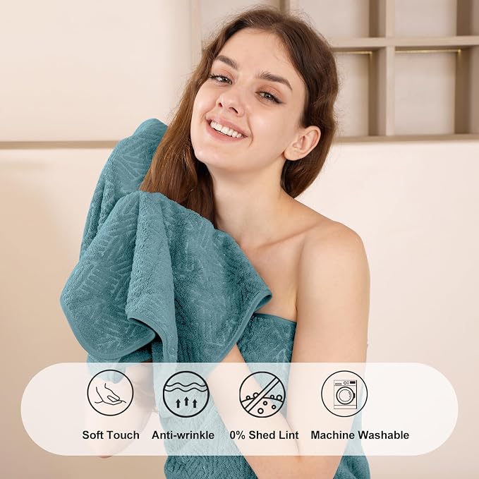 CHINO Turquoise Bath Towels Set of 8, 2 Oversized Towels/2 Hand Towels/4 Washcloths,600 GSM Bathroom Towel Large, Quick Dry Towel Soft Absorbent Shower Towels Luxury Bath Hotel Towel Set Collection