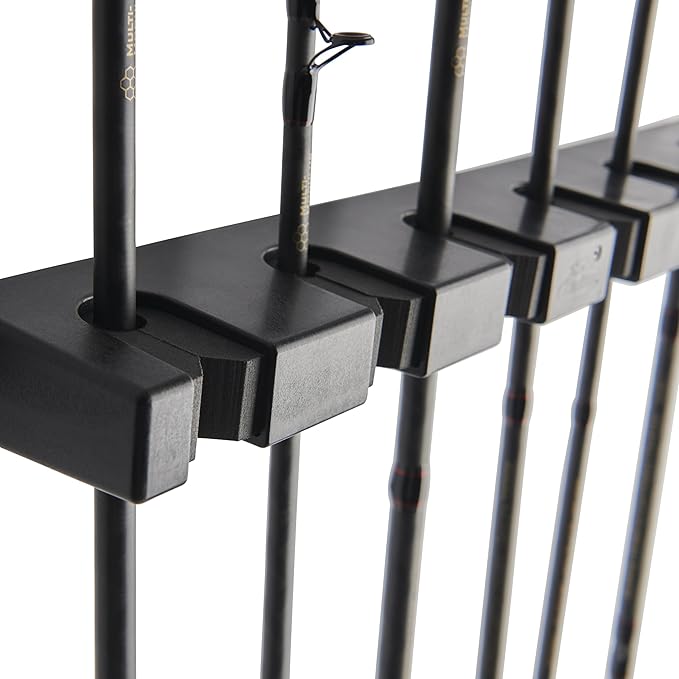 Berkley Horizontal Fishing Rod Rack, Stores 6 Rods, Black, Soft Foam Grip Pads Protect Rod Finishes, Durable Construction, Easy to Mount with Common Tools