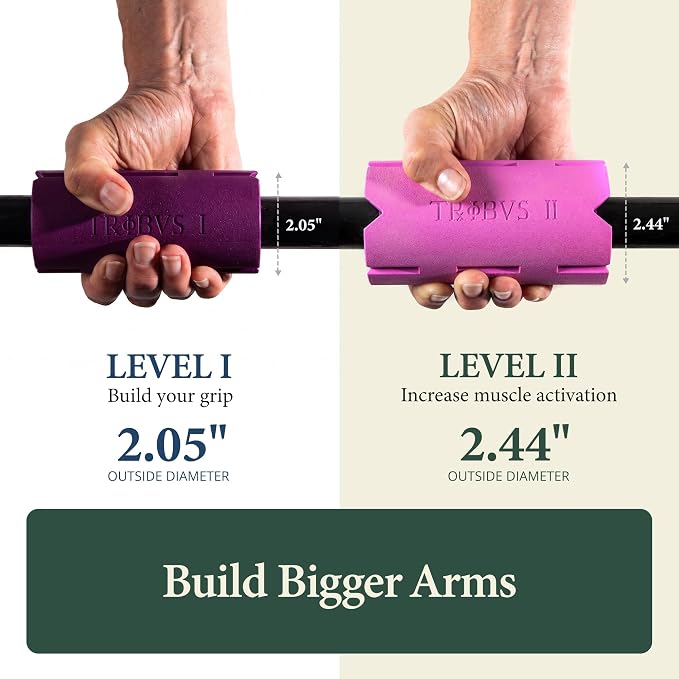 Tribus Thick Grips for Dumbbells & Barbells (2.05" & 2.44”) — Thick Grips for Dumbbells Bars & Fitness Equipment — For Grip Strength & Arm Training, Non-Slip Heavy Duty Rubber
