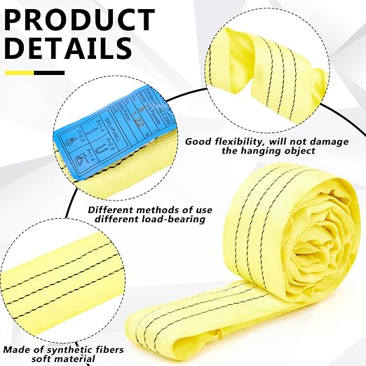 Fabbay 4 Pcs 5.9 Feet Heavy Duty Polyester Endless Loop Round Lift Slings Lifting Straps for Hoist Towing Moving Furniture Rigging Equipment, 8400 LB Vertical 6700 LB Choker 16800 LBs Basket(Yellow)