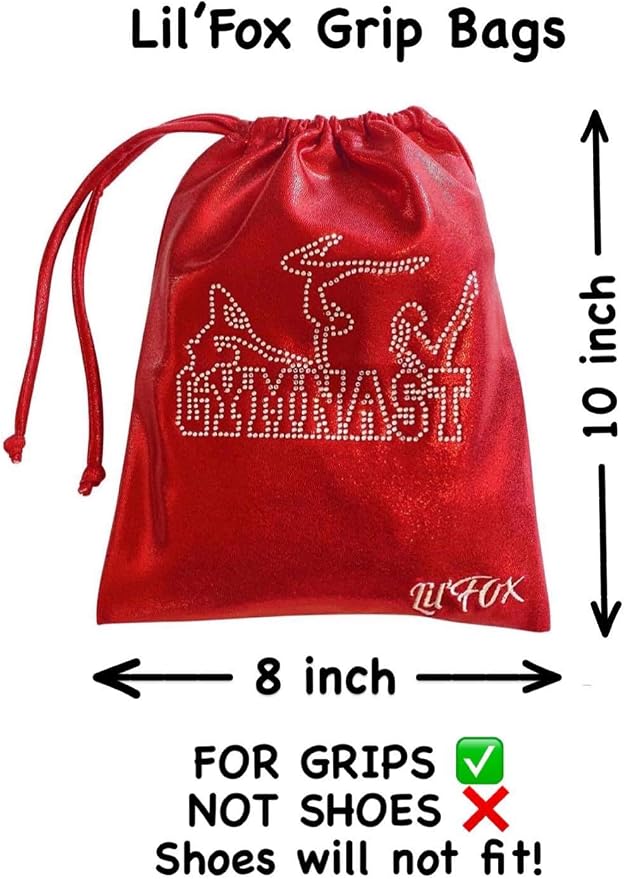 LIL'FOX 8"x10" Drawstring Gymnastics SMALL GRIP BAG 26x20cm - Lightweight Bag for Personal Equipment - Shiny Foil Rhinestones