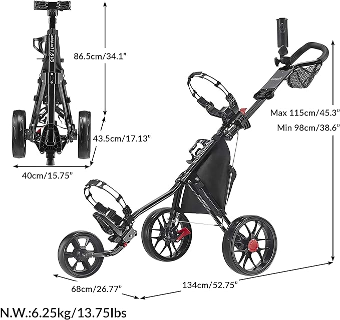 Caddytek Golf CaddyLite 11.5 V3 Superlite Deluxe Push Cart