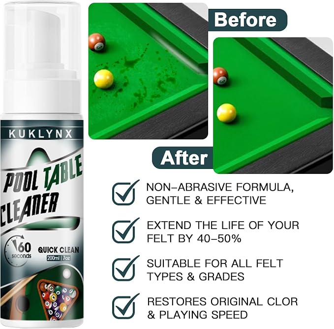 Foam Billiard Tables Cleaner Spray with 2 Pool Table Brushes, 1 Static Gloves, 1 Cloth - Essential Pool Table Cleaning Kit & Billiards Pool Table Accessories Kit for Billiards Players
