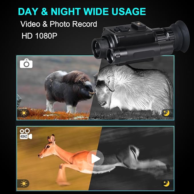 Night Vision Goggles Head or Helmet Mounted Monocular - 1080P HD Photo and Video Recording with 5X Digital Zoom & Adjustable Infrared 940nm IR, Night Vision 300M for Hunting, Camping, Surveillance