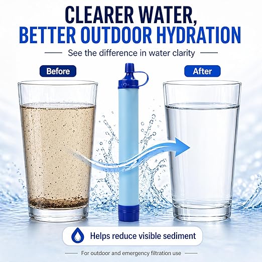 Water Filter, Survival Filtration Portable Gear, Emergency Preparedness, Supply for Drinking Hiking Camping Team Family Outing (1PCS)