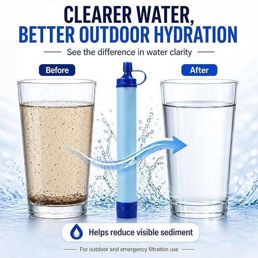 Water Filter, Survival Filtration Portable Gear, Emergency Preparedness, Supply for Drinking Hiking Camping Team Family Outing (2PCS)